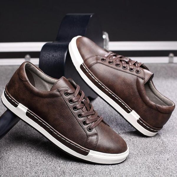 

new men shoes spring autumn casual leather flat shoes lace-up low white male sneakers tenis masculino adulto shoes, Black