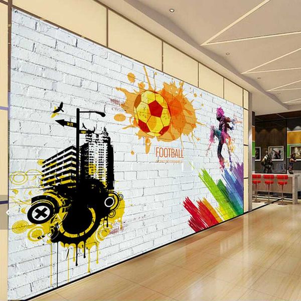 

drop shipping custom wall mural brick wall city graffiti football basketball large murals restaurant decor non-woven wallpaper