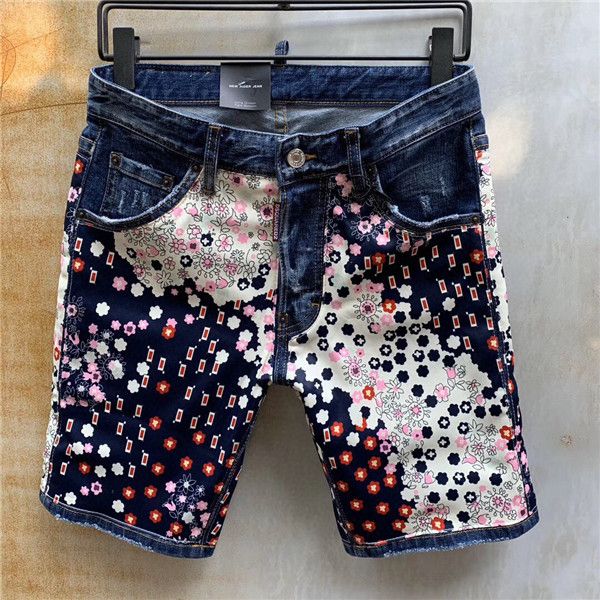 

luxury fashion jean summer d2 style mens motorcycle fleurs short man holes denim shorts pants holes cotton short mens slim shorts, Blue