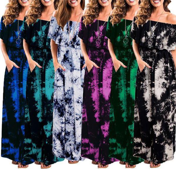 

womens summer designer maxi dresses short sleeve slash neck floor length female clothing fashion style casual apparel, Black;gray