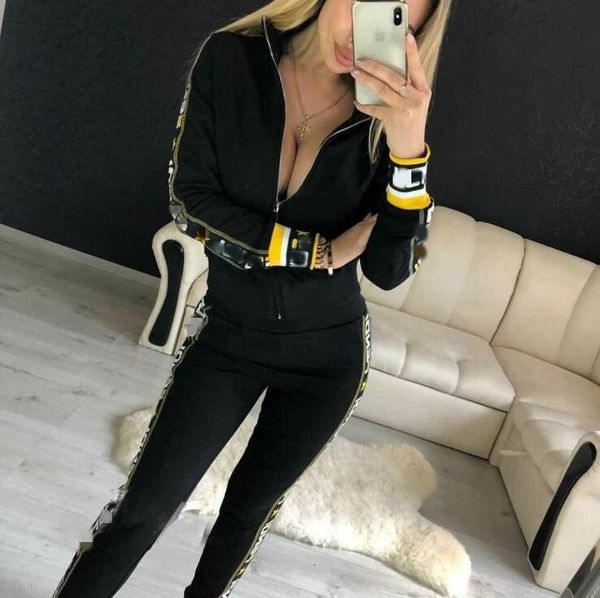 

2020 casual tracksuit women 2 pieces set sweatsuit zipper striped tracksuit long sleeve sweatshirt + pants women's sets, Gray