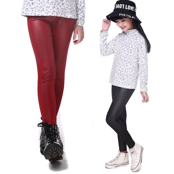 

girls pants leggings children faux leather skinny pants elastic solid black kids trousers slim leggins getry leginsy pencil pant, Blue