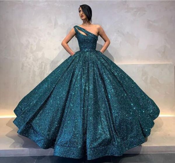 

new spring evening dress yousef aljasmi green sequines ball gown one-shoulder long dress off shoulder, Black;pink