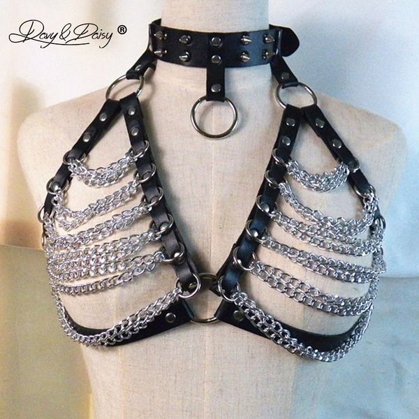 

кожа davydaisy женщин сексуальный бюстгальтер панк choker металлические цепи открытый бюст пояс tops пояс бандаж женский ночной клуб sexy li, Red;black