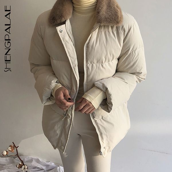 

shengpalae 2019 autumn winter turn-down collar long sleeve keep-warm parkas korean fashion clothes loose women fur coat fv770, Black
