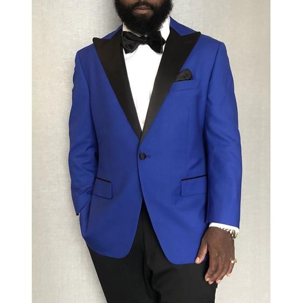 Marka Yeni Bir Düğme Mavi Damat Smokin Tepe Yaka Erkek Takım Elbise Düğün/Balo/Akşam İyi Adam Blazer (Ceket + Pantolon + Kravat) W323