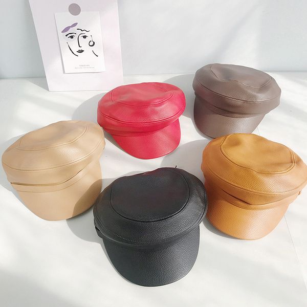 

fashion black hat cap women casual streetwear pu flat cap elegant solid autumn winter warm beret hat female hoeden voor vrouwen, Blue;gray