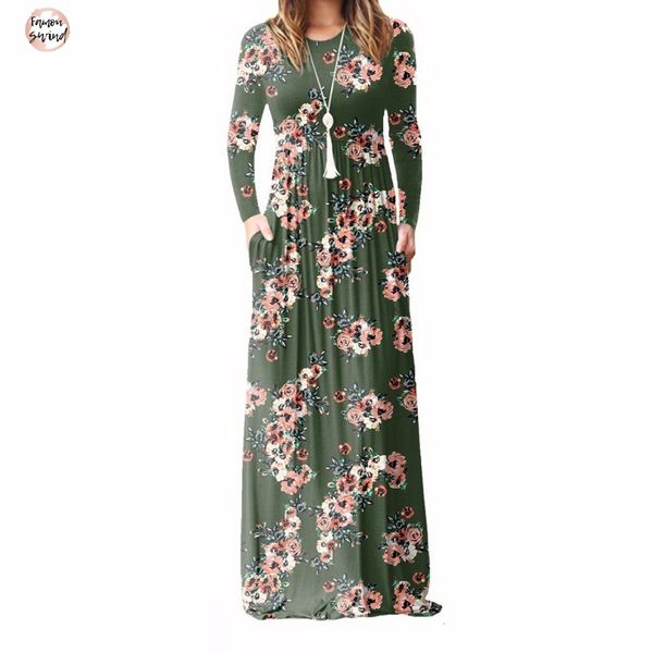 

плюс xxl размер длинные платья женщин вскользь printed maxi платье dropship осень этаж длина карманы 7 сарафан цвета дизайнер одежды, Black;gray