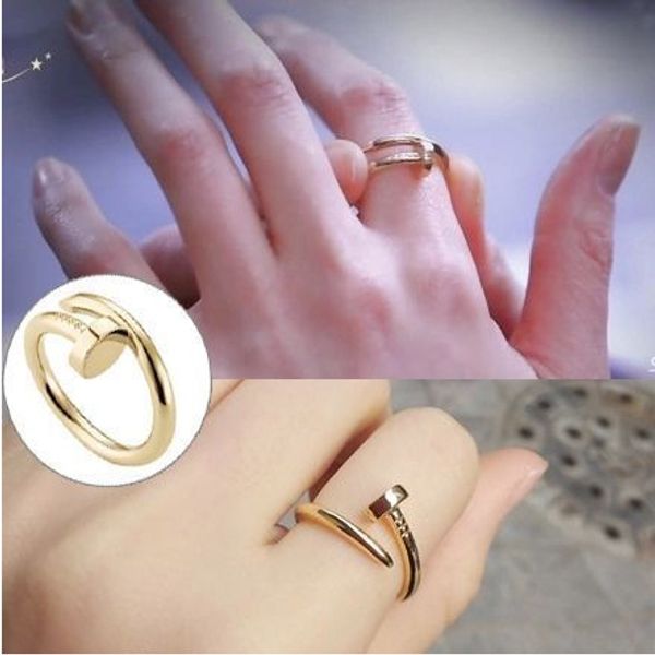 

Stainle teel gold nail ring with diamond ilver ro e gold lover band ring for women and men couple ring fine jewelry