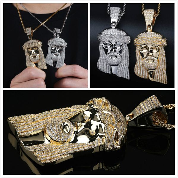 Новая мода 18K золото Белое золото гальваническим CZ Цирконий Большой Iced Out Иисус Кусок ожерелье хип-хоп Майами Рэпер Ювелирные изделия для мужчин