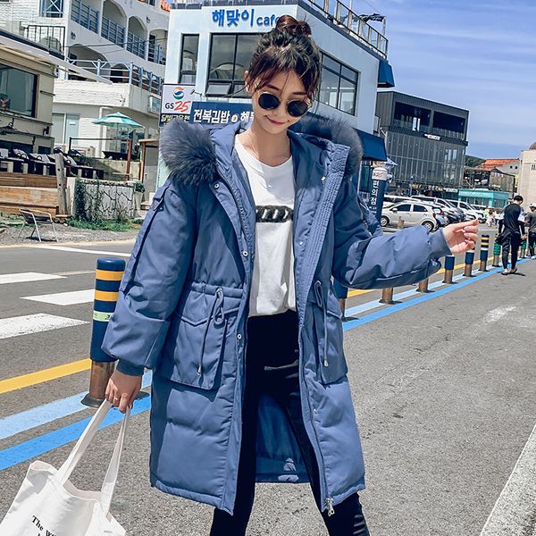 

women's down & parkas korean version mid-long three-dimensional pocket large hair collar cotton clothes thickening coat tide, Black