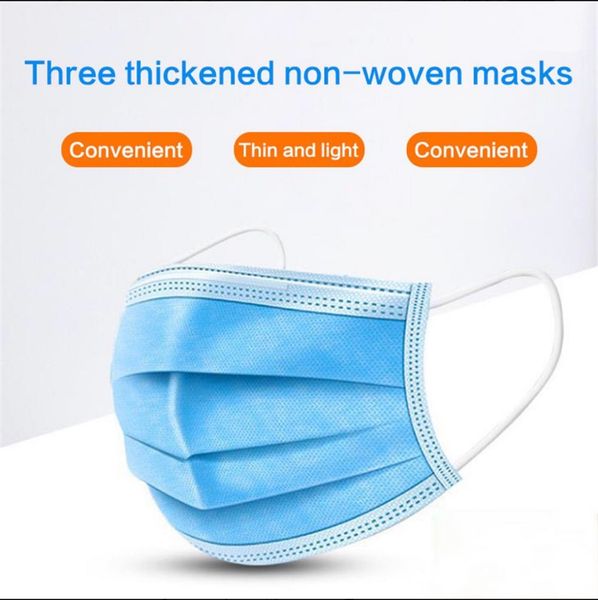 

50pcs / dhl shipping non-woven disposable face mask 3 layers dust proof protection safety work masks men women test home cleaning face masks