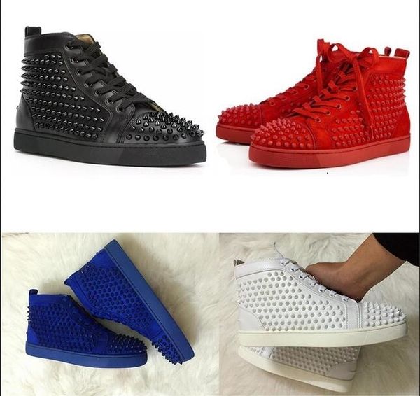

2019 luxury men women ladys gils party prom gorgeous high casual shoes black blue bottom studded spikes designer women sneakers