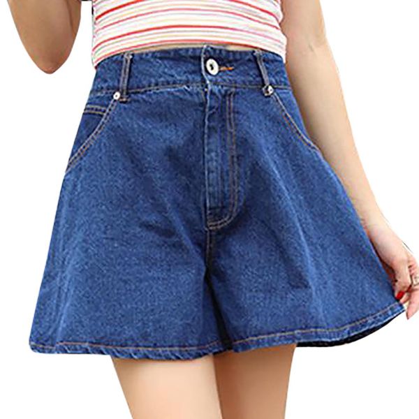 

fashion women loose high-waisted broad-legged jeans and shorts summer large size denim shorts casual wide leg pants, Blue