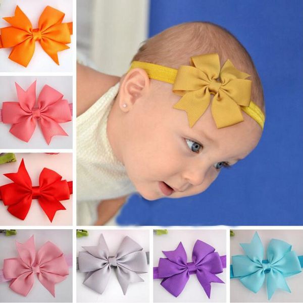 

50pcs/lot kids hair bow tie headband diy grosgrain ribbon bow elastic hair bands for girl children accessories, Slivery;white