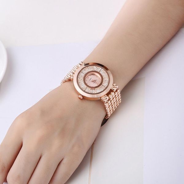 

lintimes female wristwatches metal strap fashionable exquisite round dial casual quartz bracelet watch for women girl, Slivery;brown