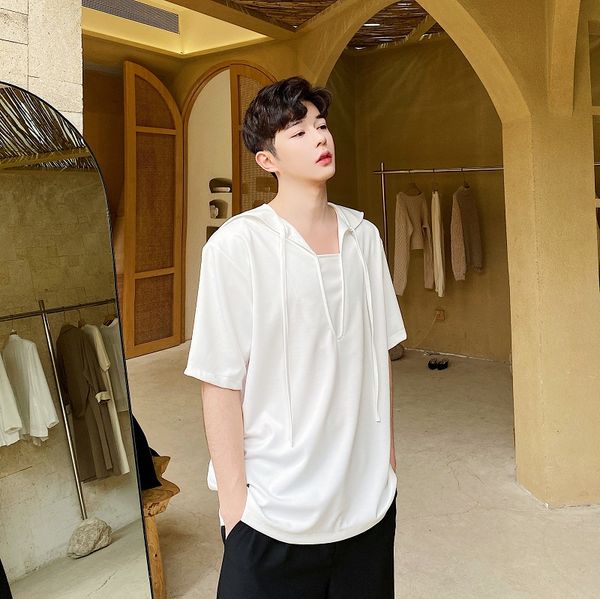 

men summer short sleeve sailor collar t-shirt youthful style retro fashion casual black white tees shirts, White;black