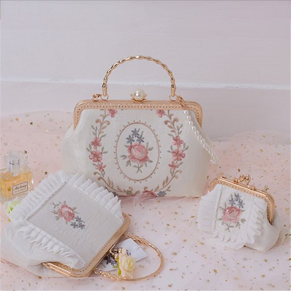 

женщины тотализаторы кружева сумки на ремне хлопок женщины жемчужина лолита вышивка сумка 2020 новая женская мода осень весна crossbody сумк