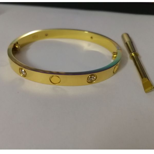

316l titanium steel luxury love screw bangles brand with cz stone screwdriver bracelets for women men bracelets with original bag, Golden;silver