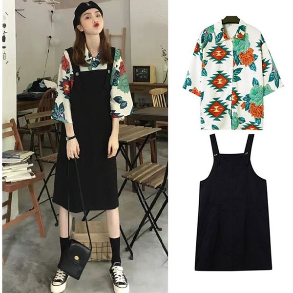 

2020 new summer women plus size 4xl floral printed blouse + wide leg strap pants two pieces set female clothes suit z141, White