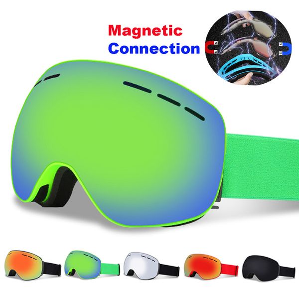 

spherical magnetic ski goggles anti-fog double layers uv400 big ski mask snowboard goggles professional skiing glasses eyewear