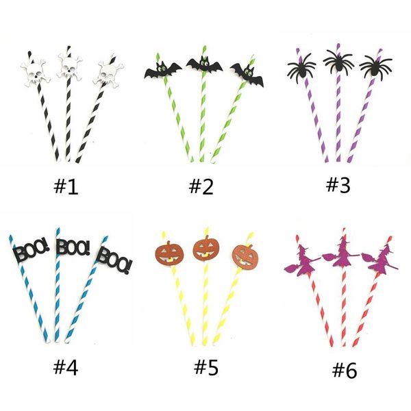 

6 styles 10pcs/set halloween party straw creative diy straws pumpkin bat witch decoration for halloween bar home party accessories fa3016