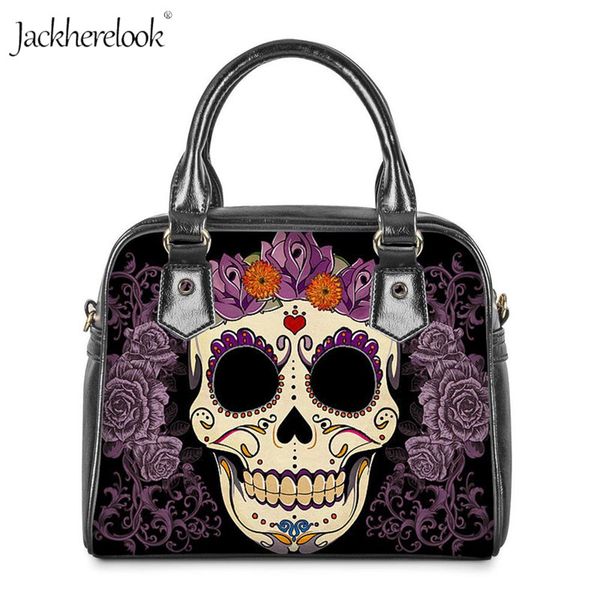 

jackherelook women pu handbags cool rose skull print design ladies gothic shoulder bag bolsa feminina crossbody bag