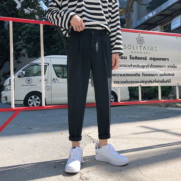 

2019 spring and summer ins port wind neutral men and women couple pants original solid color casual pants beige white / black