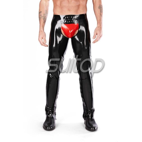 

suirubber latex chaps jeans for men, Black