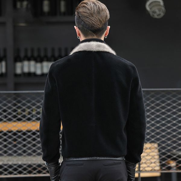 

winter coat natural wool jacket men clothes mens real collar warm outwear veste homme l28822 yy444, Black