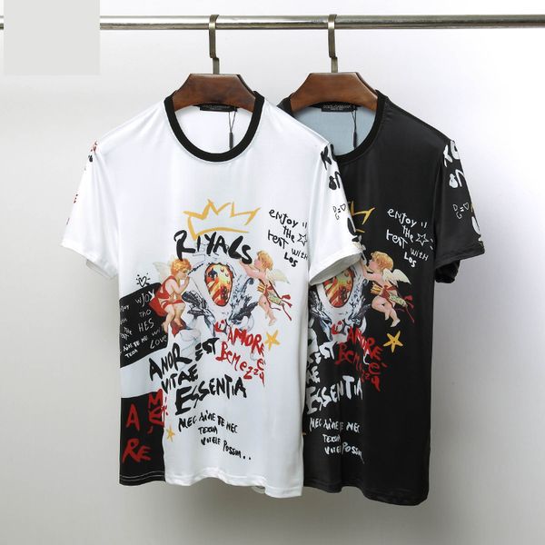 

2019 new european and american brand fa hion de igner original ummer ca ual t hirt high end ro e print fa hion port hip hop tyle