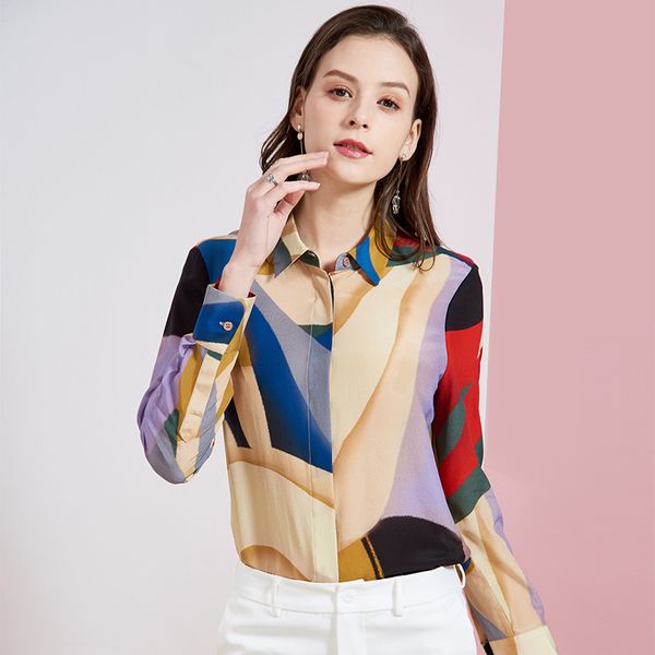 

2020 spring new elegant luxury high end real silk 100% shirts and blouses long sleeved for women, White