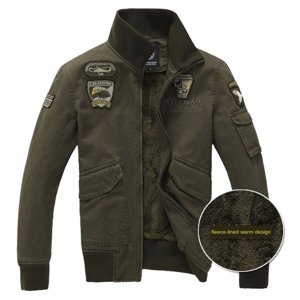 

mens designer winter plus velvet thickened air force no. 1 large size embroidery badge jacket tooling jacketashd, Black;brown