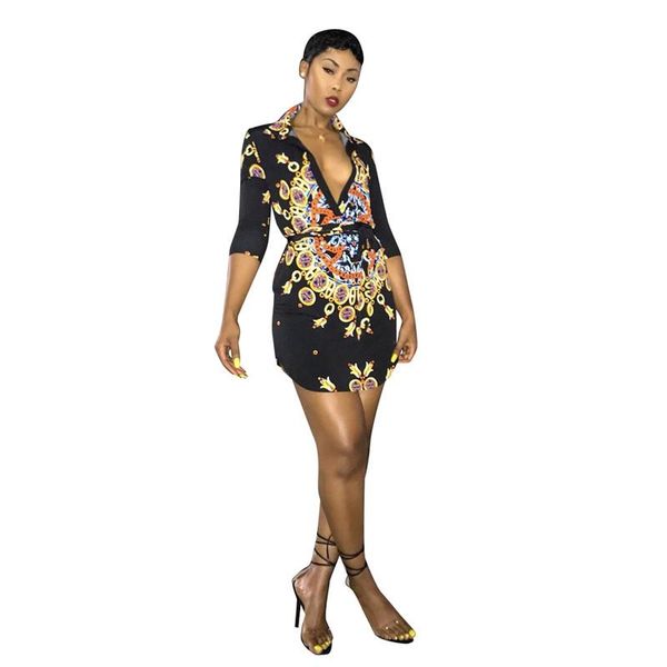

women designer floral printed dresses deep v neck casual ladies blouse dresses designer long sleeve slim dresses, White;black