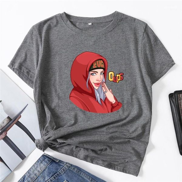 

womens designer billie eilish summer womens tshirts casual crew neck loose female tshirts digital printed, White