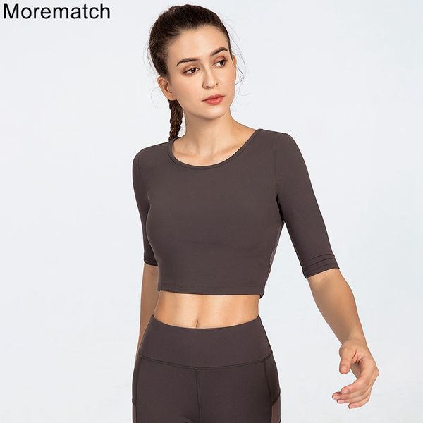 

morematch mesh yoga t-shirts women gym crop half sleeve sportwear breathable running clothes seamless fitness yoga top, White;red