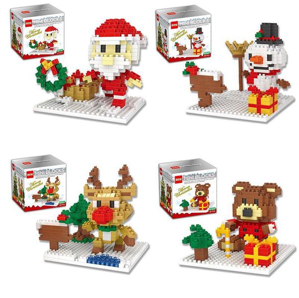 

2019 new christmas building blocks 3d assembly santa claus snowman deer bear abs plastic miniature action figures box package for kids toys
