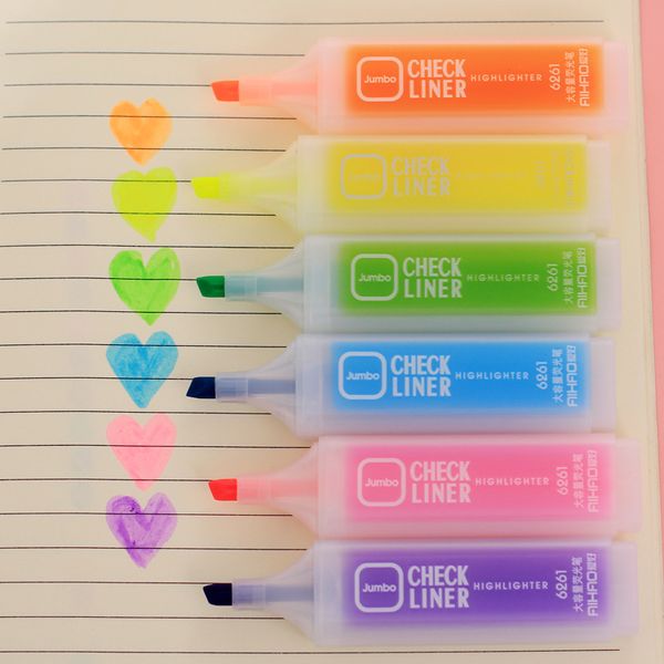 

colorful fluorescent pen oblique highlighters fashion watercolor pens kawaii marker pen painting pens stationery writing supplies vt1509, Black;red