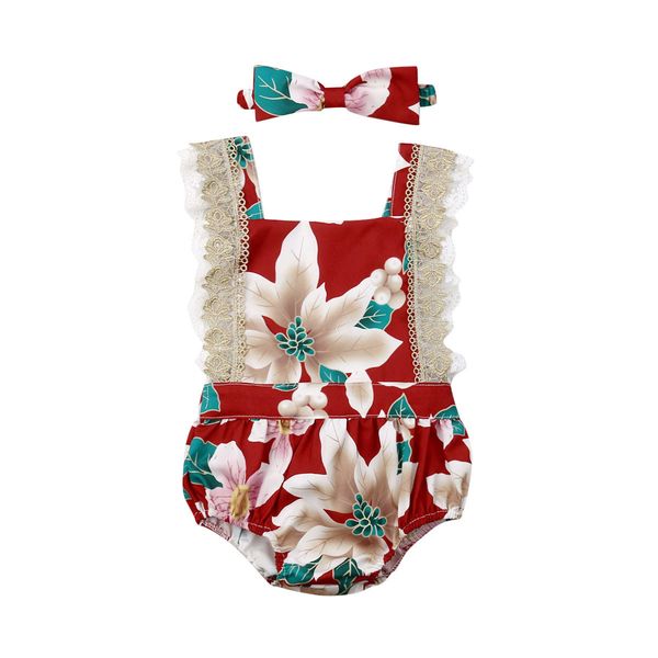 

2019 new pudcoco newborn baby girl christmas clothes flower lace romper jumpsuit headband girl summer outfits wholesale dropship, Blue