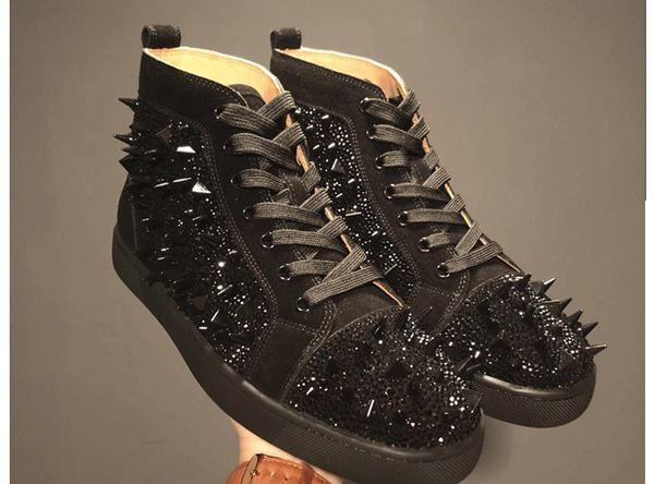 

2019 designer fashion red bottoms shoes studded spikes flats rivet sneakers for men women party lovers casual sneaker, Black