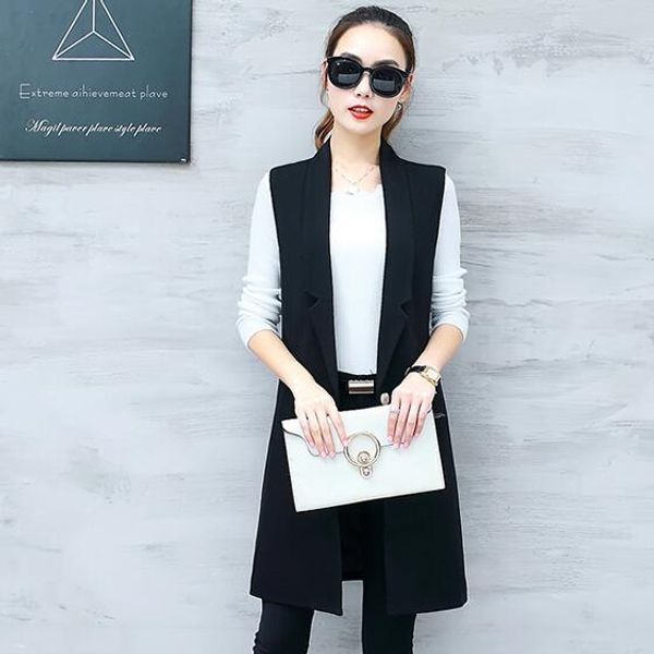 

long vest women sleeveless jacket female colete feminino european elegant office suits black chalecos mujer dc774, Black;white