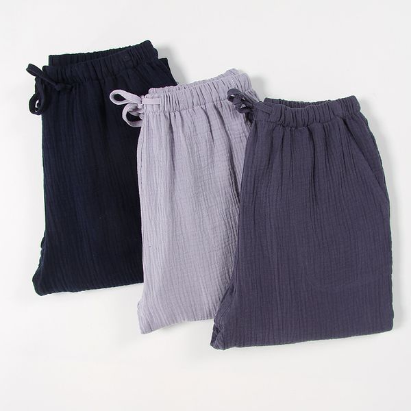 

summer cotton men sleep bottoms casual man loose pajamas pants male solid pants breathable lounge home wear long night wear, Black;brown