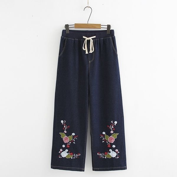 

plus size xl -4xl women jeans vintage flowers boron denim long broek, Blue