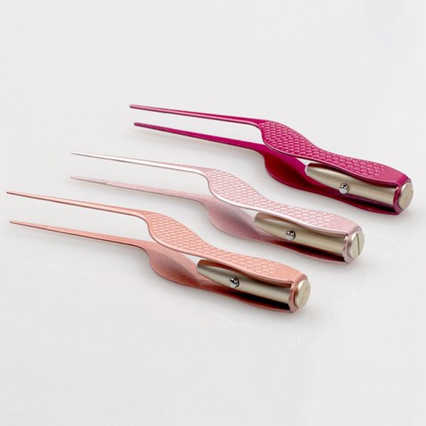 

led lights illuminated clip stainless steel eyebrow plucking eyebrows tweezers pliers oblique mouth tweezer beauty tools