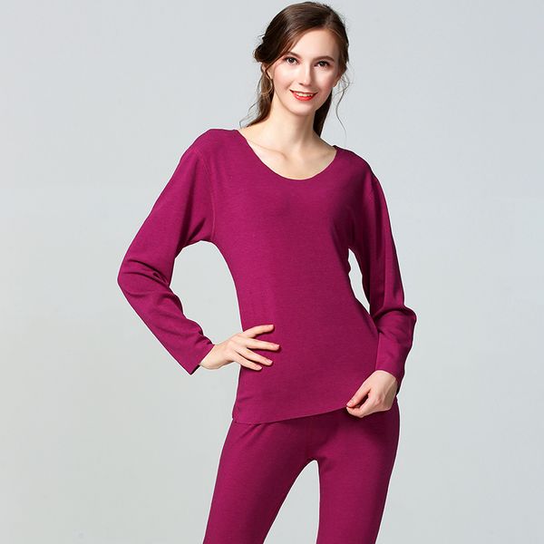 

woman warn thermal underwear set seamless winter for women solid simple elastic female sleep wear thermal clothing spring autumn, Black;pink