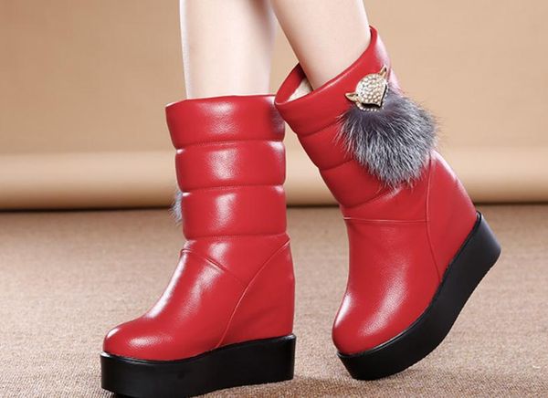 

women's boots in winter slope heel thick bottom round head waterproof table keep warm non-slip@nhjk18, Black