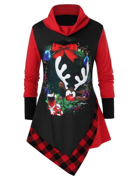 

womens designer casual dresses christmas day milu deer plaid print womens fashion irregular dresses casual females clothing, Black;gray