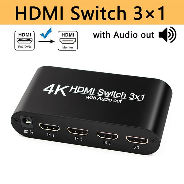 

hdmi switcher with audio splitter 3 input 1 output hdmi switch 3x1 for xbox 360 ps4 smart android hdtv 4k 3 in 1 out adapter