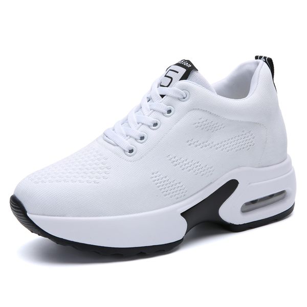 

new fashion sneakers women flying knitting casual shoes breathable height increasing platform sneakers, Black;white