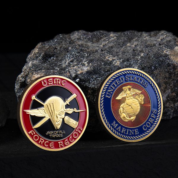 

Skull Challenge Coins USMC Gold Plated U.S. Marine Corps Core Force Recon Challenge Commemorative Coin Gift 10pcs free shipping